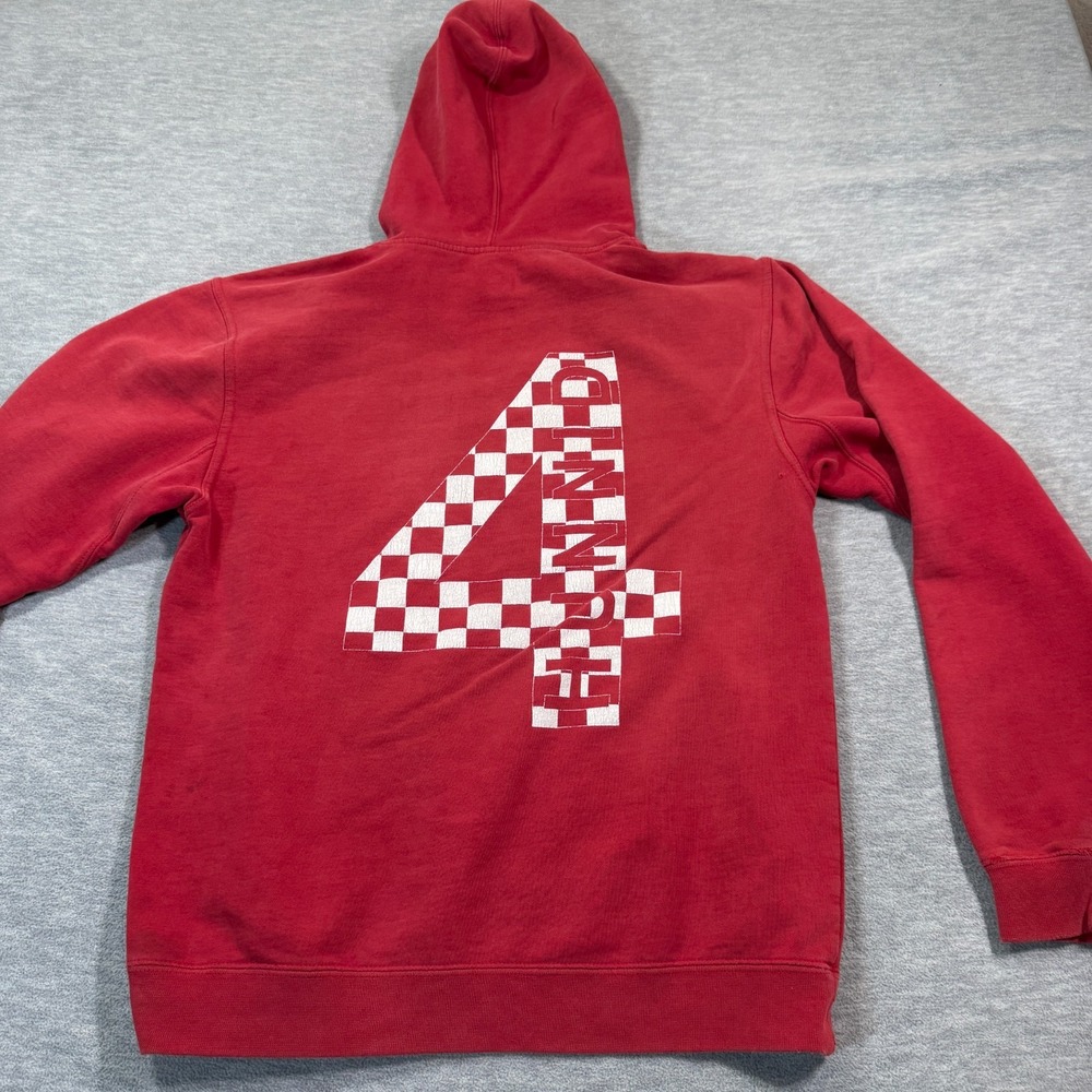 4Hunnid Hoodie Men M Red Pullover‎ Script Logo Streetwear Graphic Distressed - Picture 8 of 9